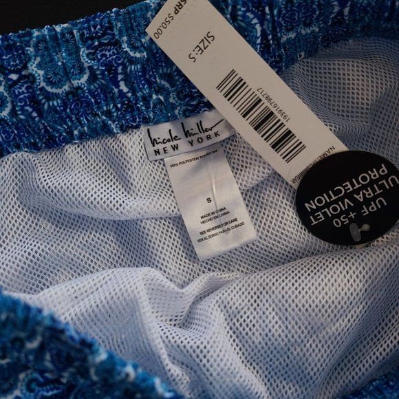Nicole Miller New York Swim Trunks Men SZ S Liner Blue Graphic Print NWT $50 - Picture 10 of 10